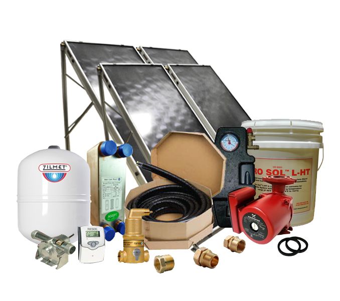 Solar Hot Water Retrofit Kit - 4 Flat Plat Collectors